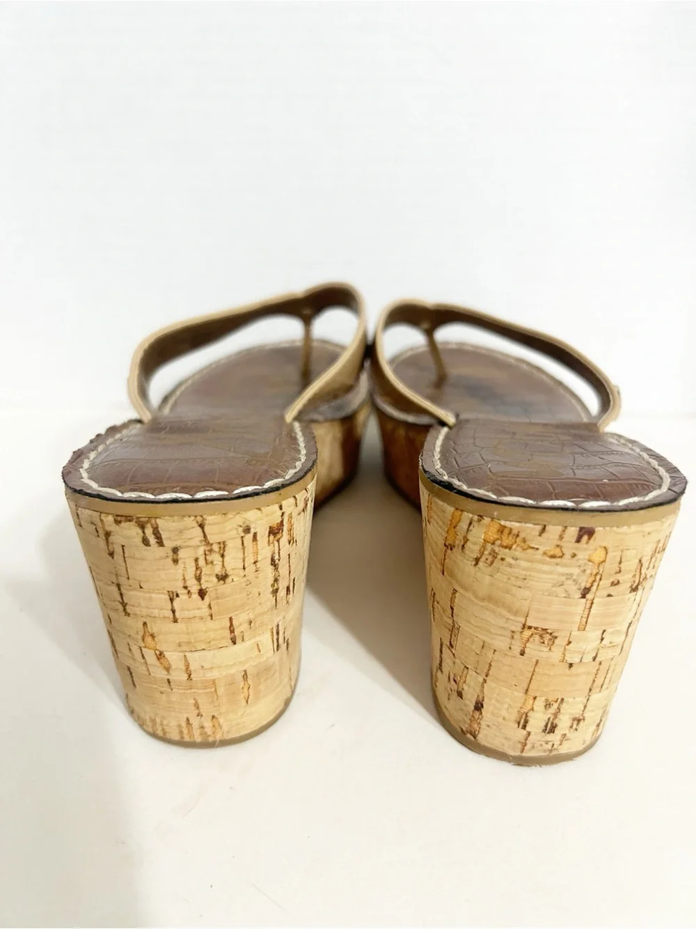 Sam Edelman Romy FF Patent Cork Wedge Thong Sandals – Nude Beige – Size 6M / 36